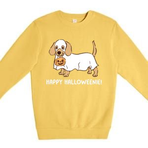 Happy Halloweenie Dachshund Dog Ghost Lazy Halloween Costume Gift Premium Crewneck Sweatshirt