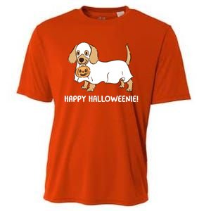 Happy Halloweenie Dachshund Dog Ghost Lazy Halloween Costume Gift Cooling Performance Crew T-Shirt