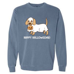 Happy Halloweenie Dachshund Dog Ghost Lazy Halloween Costume Gift Garment-Dyed Sweatshirt