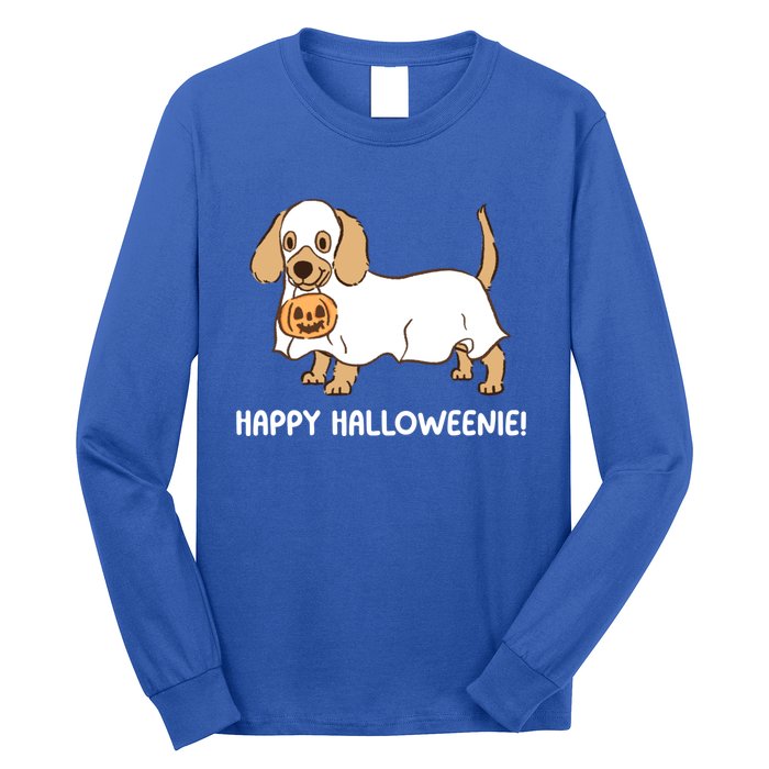 Happy Halloweenie Dachshund Dog Ghost Lazy Halloween Costume Gift Long Sleeve Shirt