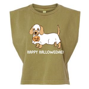 Happy Halloweenie Dachshund Dog Ghost Lazy Halloween Costume Gift Garment-Dyed Women's Muscle Tee