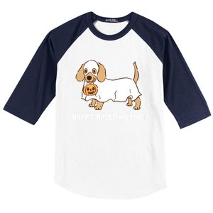 Happy Halloweenie Dachshund Dog Ghost Lazy Halloween Costume Gift Baseball Sleeve Shirt