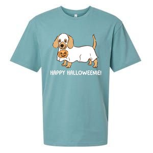 Happy Halloweenie Dachshund Dog Ghost Lazy Halloween Costume Gift Sueded Cloud Jersey T-Shirt