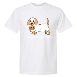 Happy Halloweenie Dachshund Dog Ghost Lazy Halloween Costume Gift Garment-Dyed Heavyweight T-Shirt