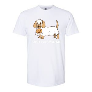 Happy Halloweenie Dachshund Dog Ghost Lazy Halloween Costume Gift Softstyle CVC T-Shirt