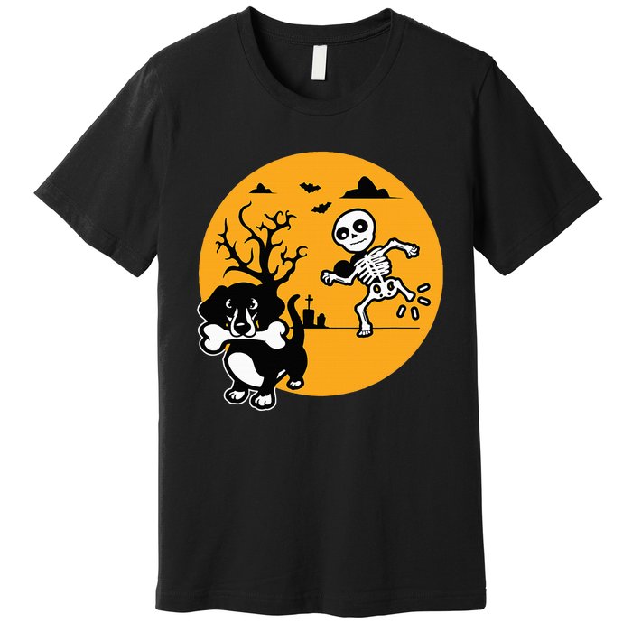 Hilarious Halloween Dachshund Skeleton Costume Premium T-Shirt