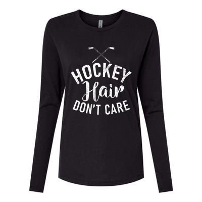 Hockey Hair Dont Care Hockey Gift Womens Cotton Relaxed Long Sleeve T-Shirt