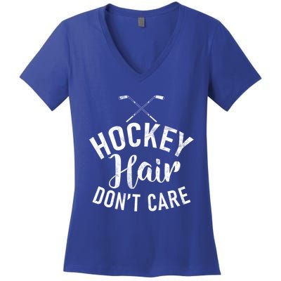 Hockey Hair Dont Care Hockey Gift Women's V-Neck T-Shirt