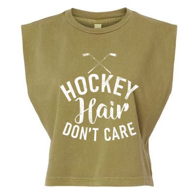 Hockey Hair Dont Care Hockey Gift Garment-Dyed Women's Muscle Tee