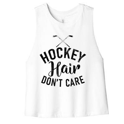 Hockey Hair Dont Care Hockey Gift Women's Racerback Cropped Tank