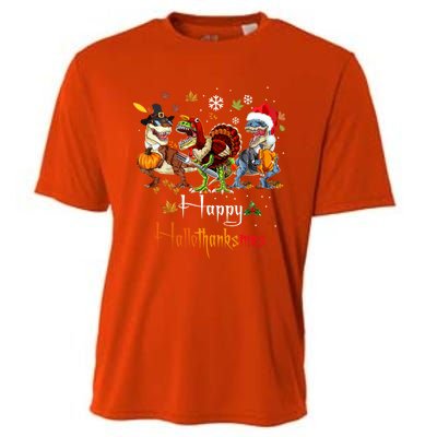 Happy Hallothanksmas Dinosaurs T Rex Turkey Costume Gift Cooling Performance Crew T-Shirt