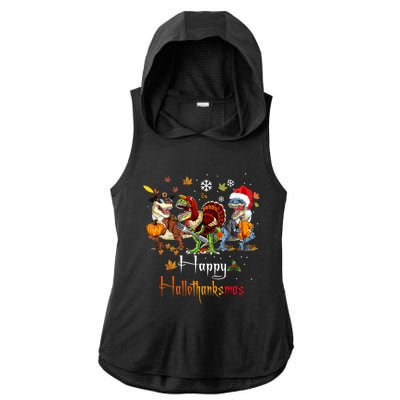 Happy Hallothanksmas Dinosaurs T Rex Turkey Costume Gift Ladies PosiCharge Tri-Blend Wicking Draft Hoodie Tank