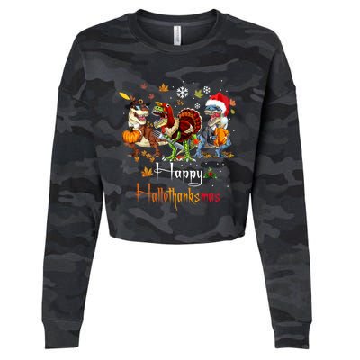 Happy Hallothanksmas Dinosaurs T Rex Turkey Costume Gift Cropped Pullover Crew