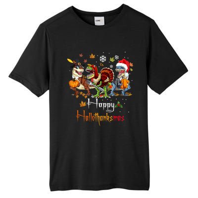 Happy Hallothanksmas Dinosaurs T Rex Turkey Costume Gift Tall Fusion ChromaSoft Performance T-Shirt