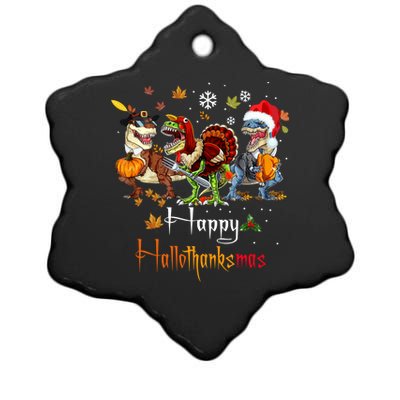 Happy Hallothanksmas Dinosaurs T Rex Turkey Costume Gift Ceramic Star Ornament