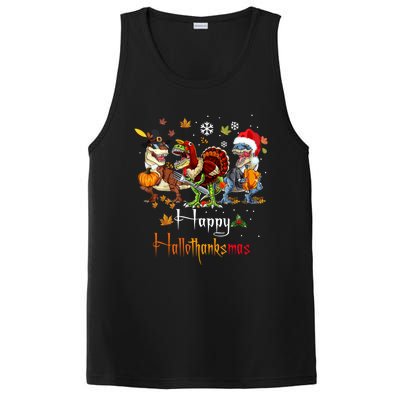 Happy Hallothanksmas Dinosaurs T Rex Turkey Costume Gift PosiCharge Competitor Tank