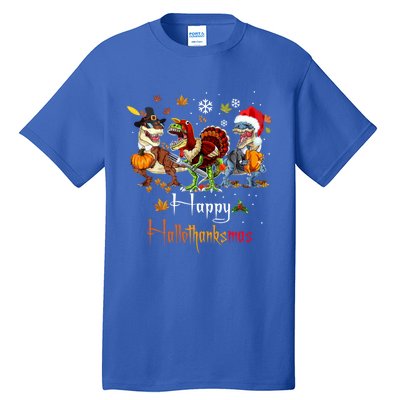 Happy Hallothanksmas Dinosaurs T Rex Turkey Costume Gift Tall T-Shirt