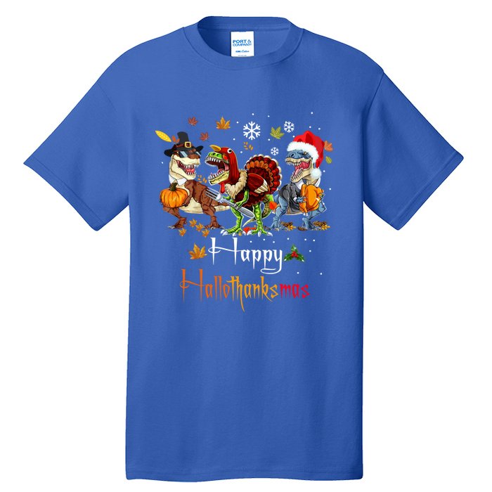 Happy Hallothanksmas Dinosaurs T Rex Turkey Costume Gift Tall T-Shirt