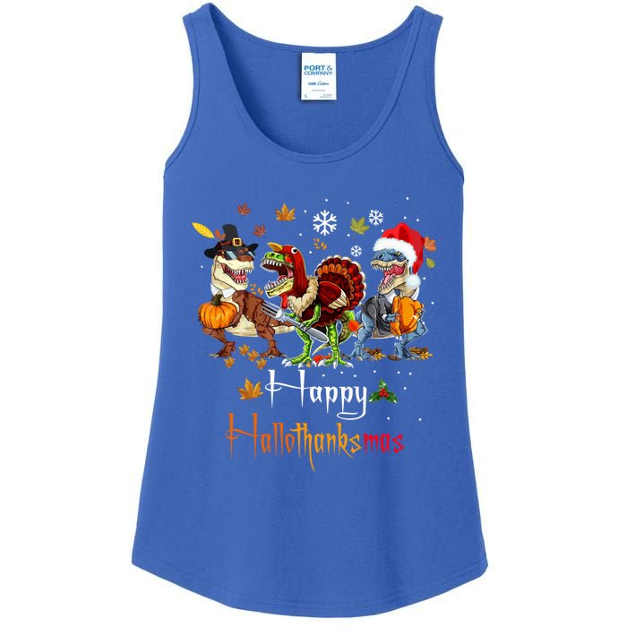 Happy Hallothanksmas Dinosaurs T Rex Turkey Costume Gift Ladies Essential Tank