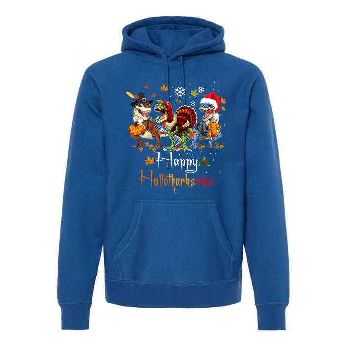 Happy Hallothanksmas Dinosaurs T Rex Turkey Costume Gift Premium Hoodie