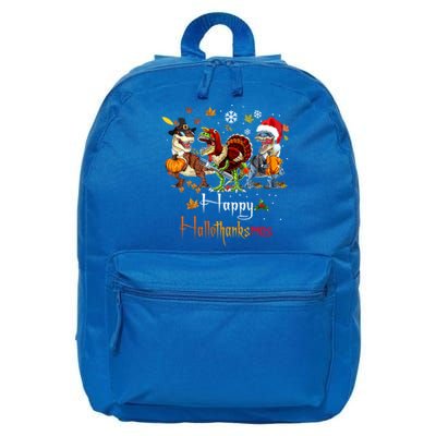 Happy Hallothanksmas Dinosaurs T Rex Turkey Costume Gift 16 in Basic Backpack