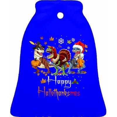 Happy Hallothanksmas Dinosaurs T Rex Turkey Costume Gift Ceramic Bell Ornament