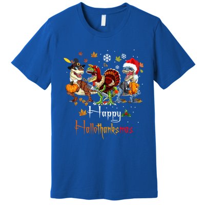 Happy Hallothanksmas Dinosaurs T Rex Turkey Costume Gift Premium T-Shirt