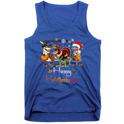 Happy Hallothanksmas Dinosaurs T Rex Turkey Costume Gift Tank Top