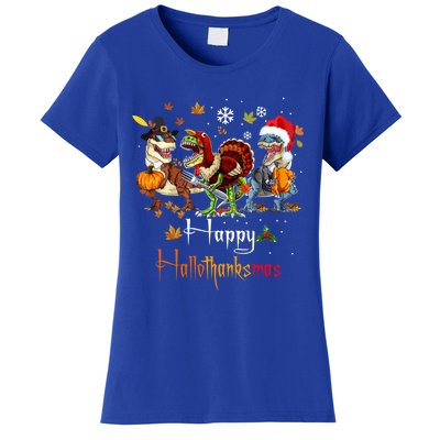 Happy Hallothanksmas Dinosaurs T Rex Turkey Costume Gift Women's T-Shirt