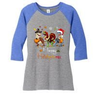 Happy Hallothanksmas Dinosaurs T Rex Turkey Costume Gift Women's Tri-Blend 3/4-Sleeve Raglan Shirt