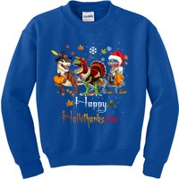 Happy Hallothanksmas Dinosaurs T Rex Turkey Costume Gift Kids Sweatshirt