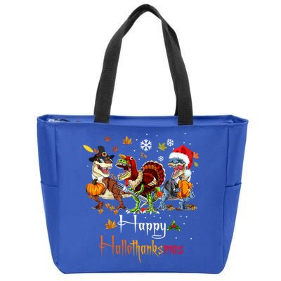 Happy Hallothanksmas Dinosaurs T Rex Turkey Costume Gift Zip Tote Bag