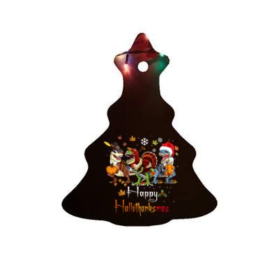 Happy Hallothanksmas Dinosaurs T Rex Turkey Costume Gift Ceramic Tree Ornament