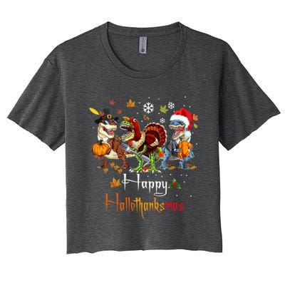 Happy Hallothanksmas Dinosaurs T Rex Turkey Costume Gift Women's Crop Top Tee