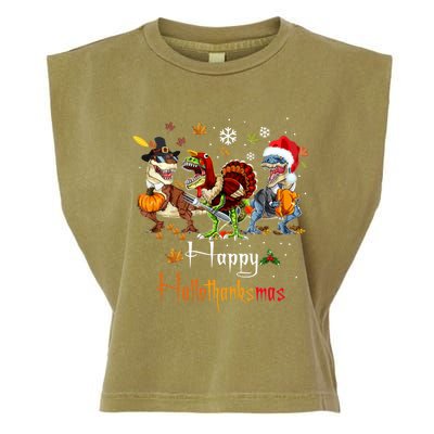 Happy Hallothanksmas Dinosaurs T Rex Turkey Costume Gift Garment-Dyed Women's Muscle Tee