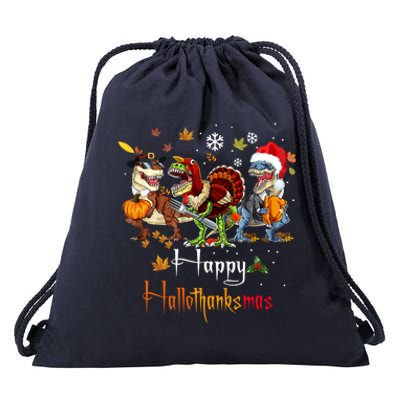 Happy Hallothanksmas Dinosaurs T Rex Turkey Costume Gift Drawstring Bag