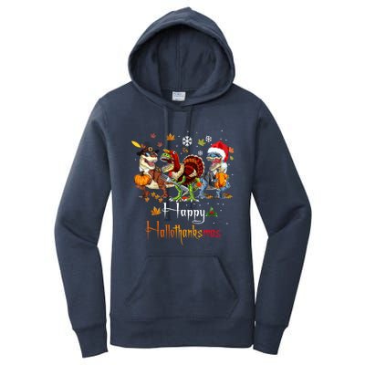 Happy Hallothanksmas Dinosaurs T Rex Turkey Costume Gift Women's Pullover Hoodie