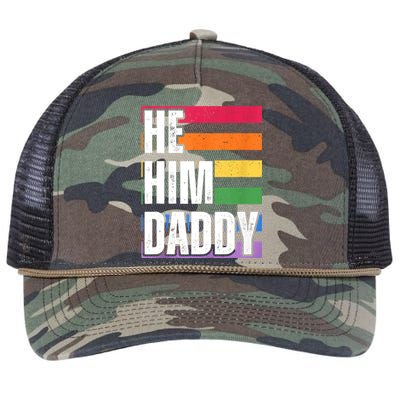 He Him Daddy Funny Gay Rainbow Retro Rope Trucker Hat Cap