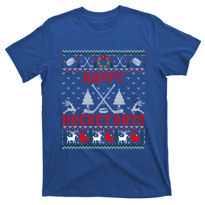 Happy Hockey Days Funny Ugly Christmas Sweater Gift T-Shirt