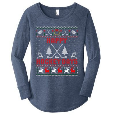 Happy Hockey Days Funny Ugly Christmas Sweater Gift Women's Perfect Tri Tunic Long Sleeve Shirt