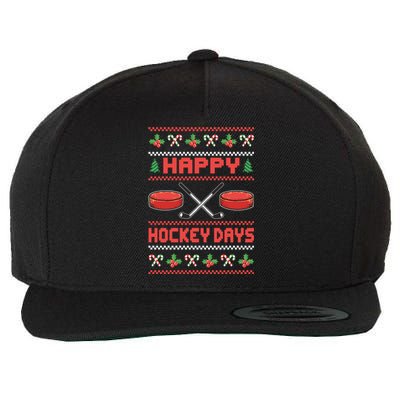 Happy Hockey Days Ugly Christmas Ice Hockey Gift Wool Snapback Cap