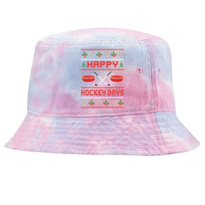 Happy Hockey Days Ugly Christmas Ice Hockey Gift Tie-Dyed Bucket Hat