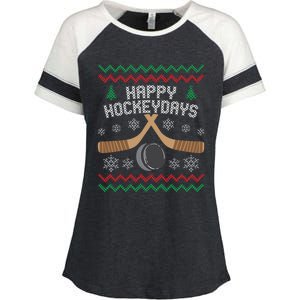 Happy Hockey Days Ugly Christmas Cool Gift Cool Gift Enza Ladies Jersey Colorblock Tee