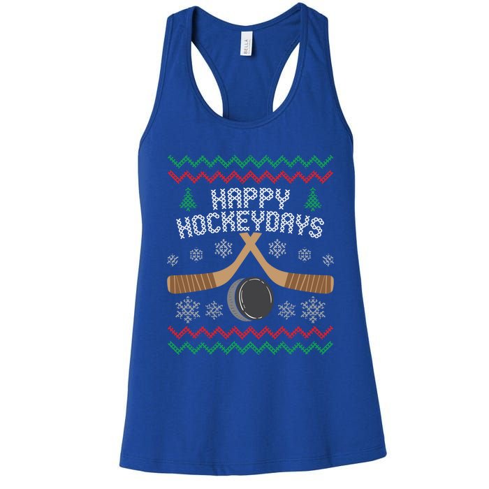 Happy Hockey Days Ugly Christmas Cool Gift Cool Gift Women's Racerback Tank