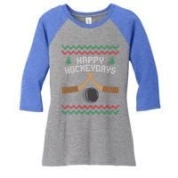 Happy Hockey Days Ugly Christmas Cool Gift Cool Gift Women's Tri-Blend 3/4-Sleeve Raglan Shirt