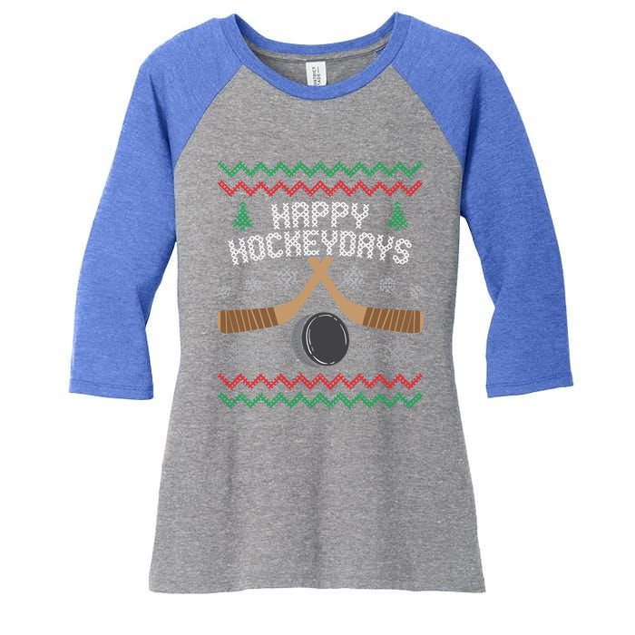 Happy Hockey Days Ugly Christmas Cool Gift Cool Gift Women's Tri-Blend 3/4-Sleeve Raglan Shirt