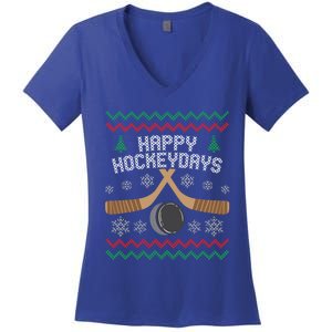 Happy Hockey Days Ugly Christmas Cool Gift Cool Gift Women's V-Neck T-Shirt