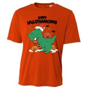 Happy Hallothanksmas Dinosaur Holiday Cooling Performance Crew T-Shirt