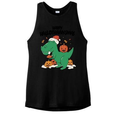 Happy Hallothanksmas Dinosaur Holiday Ladies PosiCharge Tri-Blend Wicking Tank