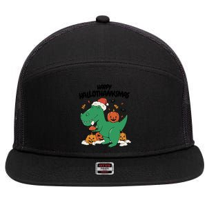 Happy Hallothanksmas Dinosaur Holiday 7 Panel Mesh Trucker Snapback Hat